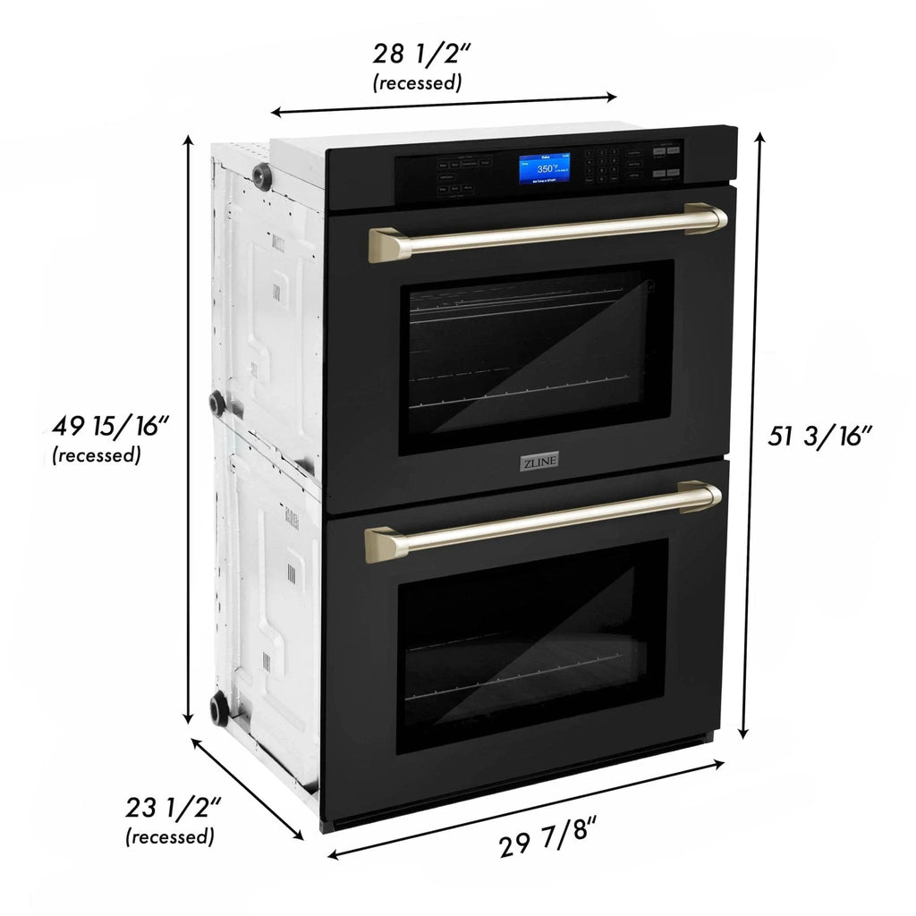 ZLINE 30" Autograph Edition Double Wall Oven with Self Clean and True Convection in Black Stainless Steel Gold Accent AWDZ-30-BS-G