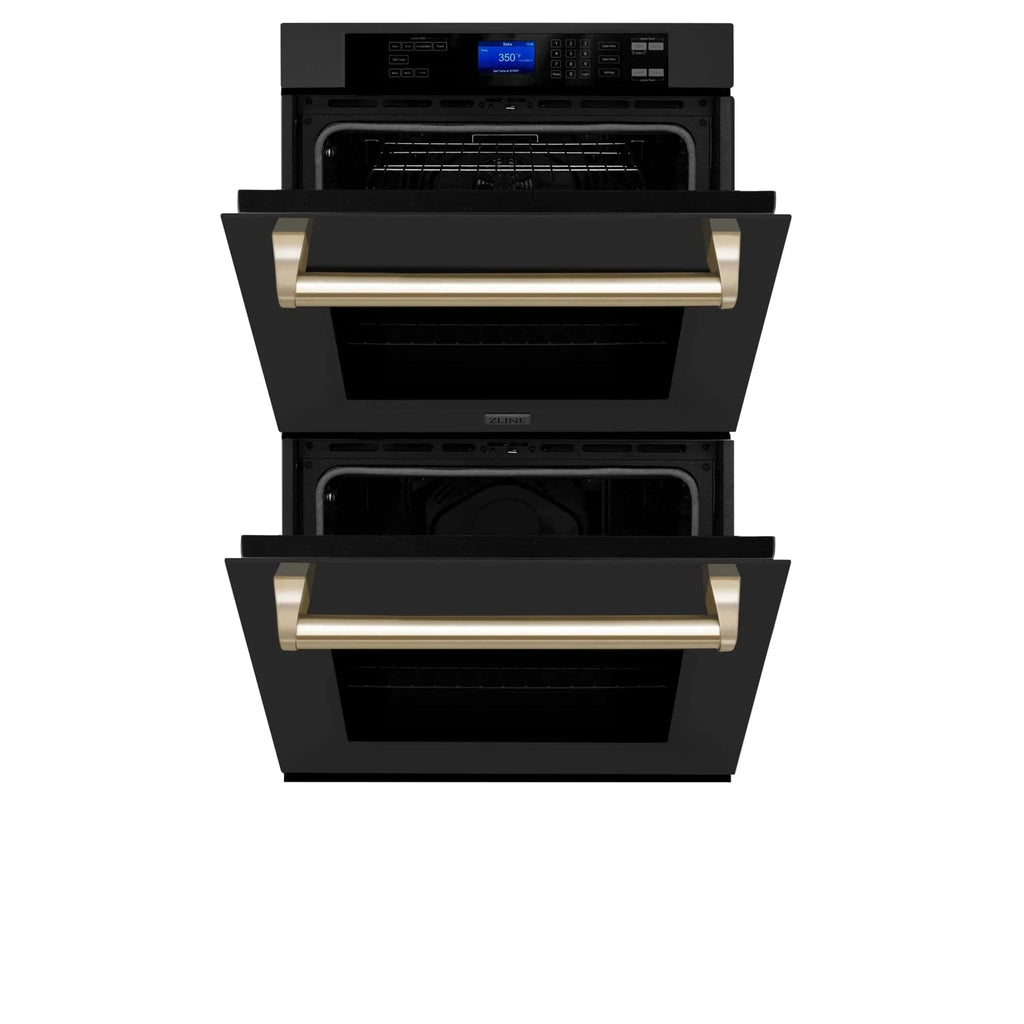 ZLINE 30" Autograph Edition Double Wall Oven with Self Clean and True Convection in Black Stainless Steel Gold Accent AWDZ-30-BS-G