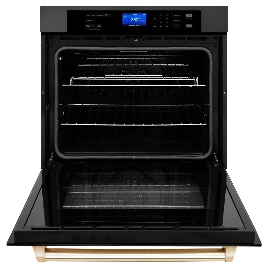 ZLINE 30" Autograph Edition Single Wall Oven with Self Clean and True Convection in Black Stainless Steel Gold Accent AWSZ-30-BS-G