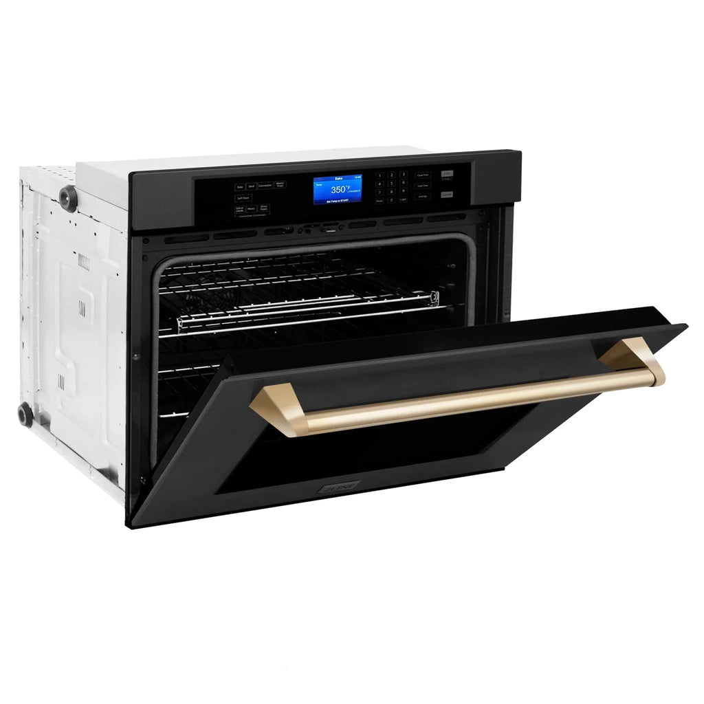 ZLINE 30" Autograph Edition Single Wall Oven with Self Clean and True Convection in Black Stainless Steel Gold Accent AWSZ-30-BS-G