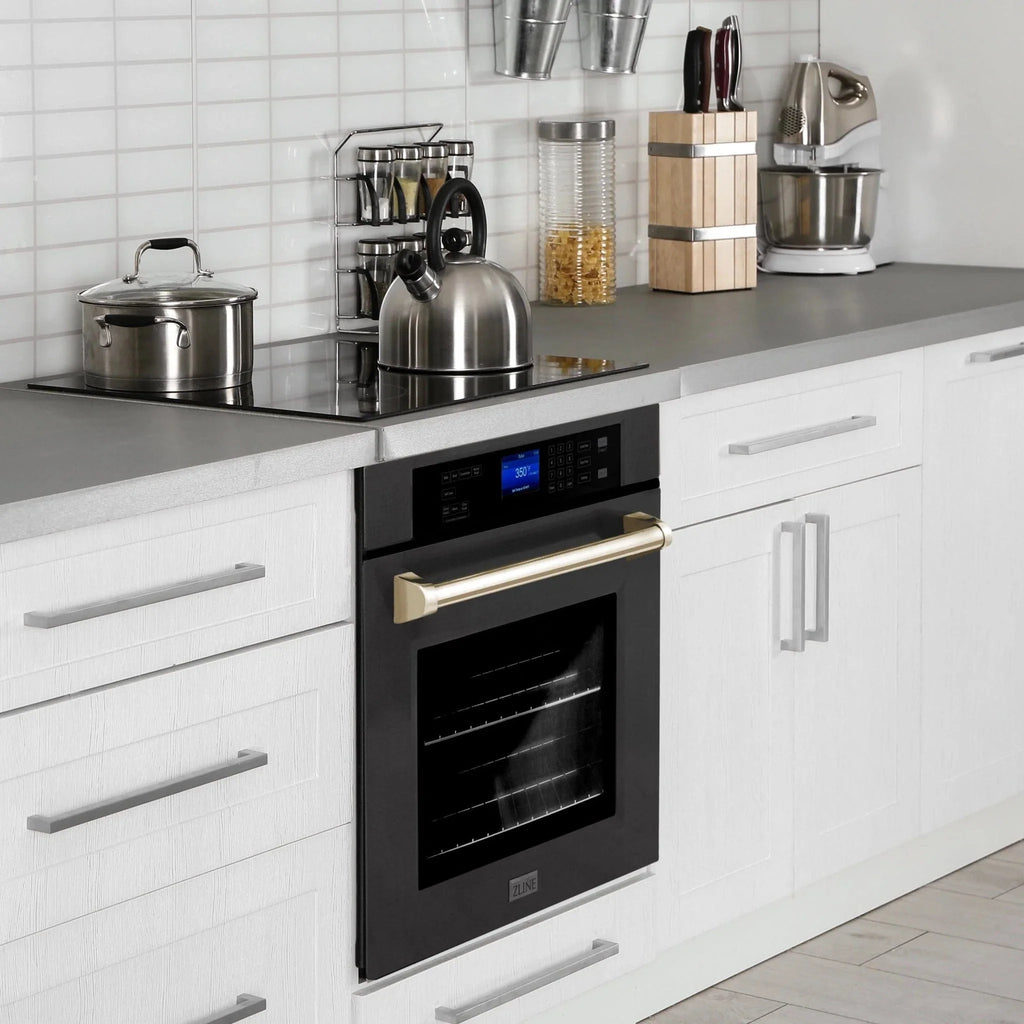 ZLINE 30" Autograph Edition Single Wall Oven with Self Clean and True Convection in Black Stainless Steel Gold Accent AWSZ-30-BS-G