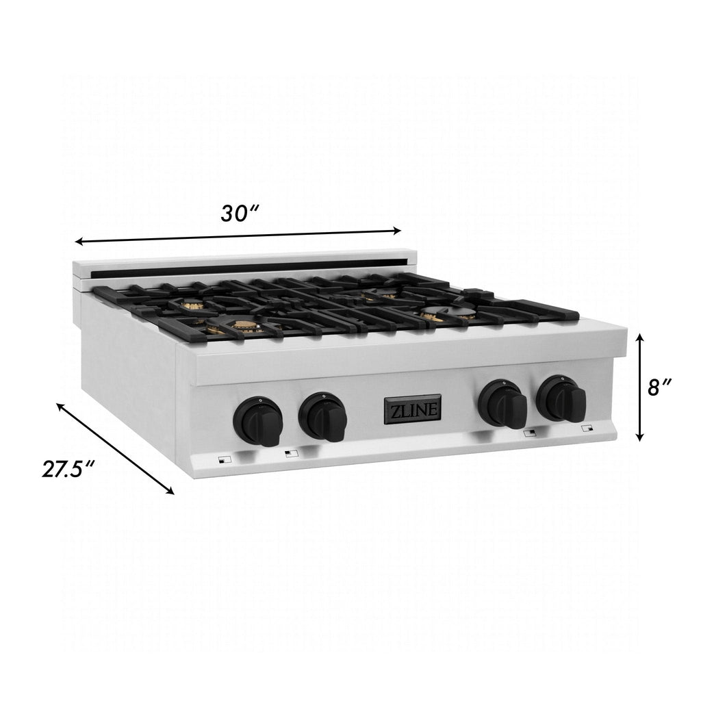 ZLINE 30" Autograph Porcelain Rangetop, Matte Black Accents, RTZ-30-MB