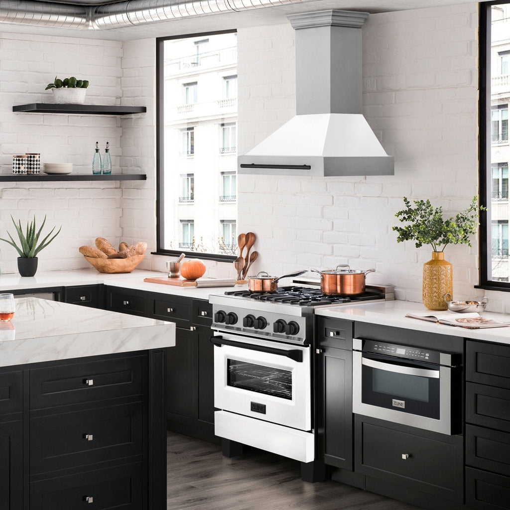 ZLINE 30" Autograph Stainless Wall Range Hood, White, 8654STZ-WM30-MB