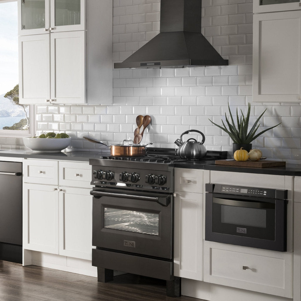 ZLINE 30" Black Stainless, Gas/Electric Oven, Brass Burners, RAB-BR-30