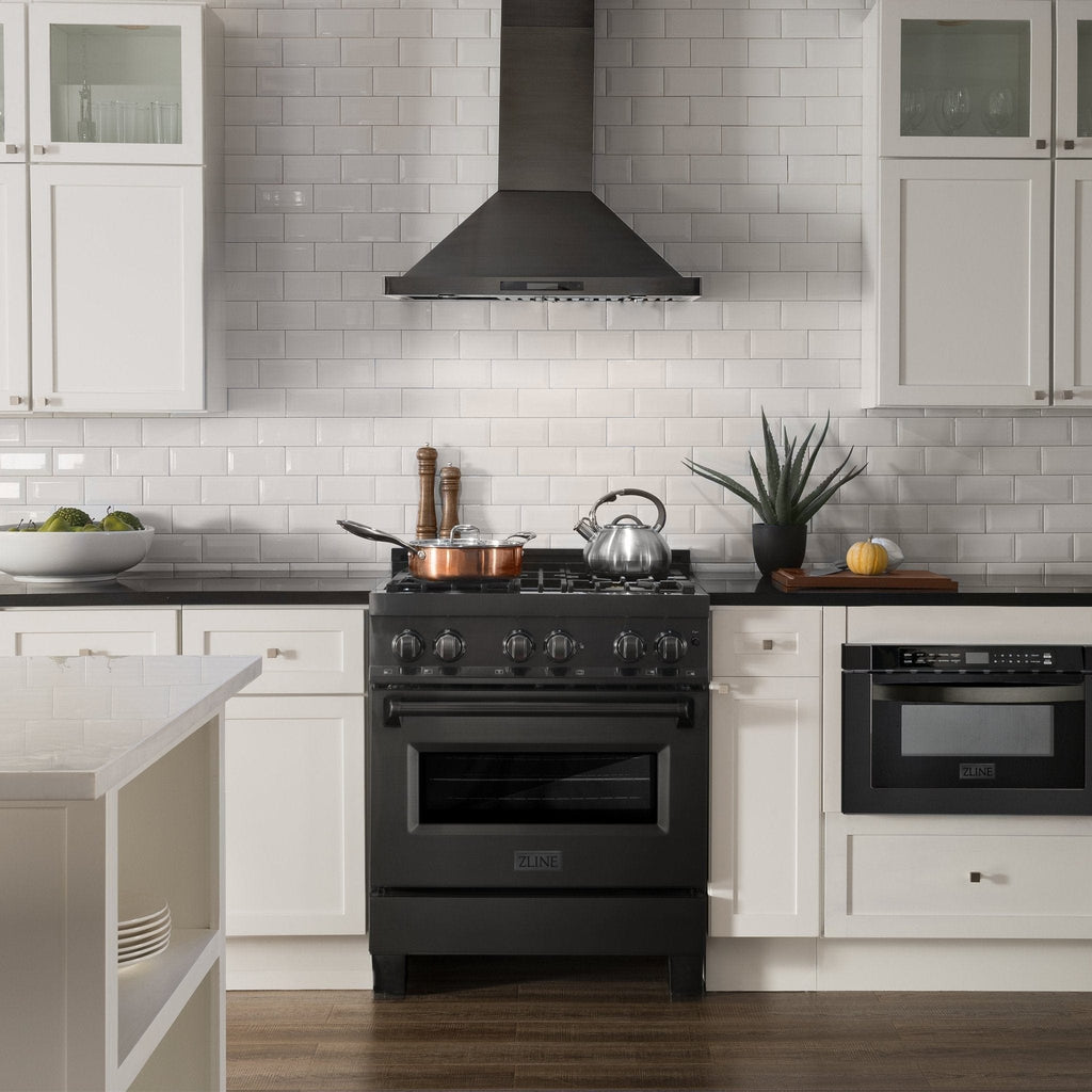 ZLINE 30" Black Stainless, Gas/Electric Oven, Brass Burners, RAB-BR-30