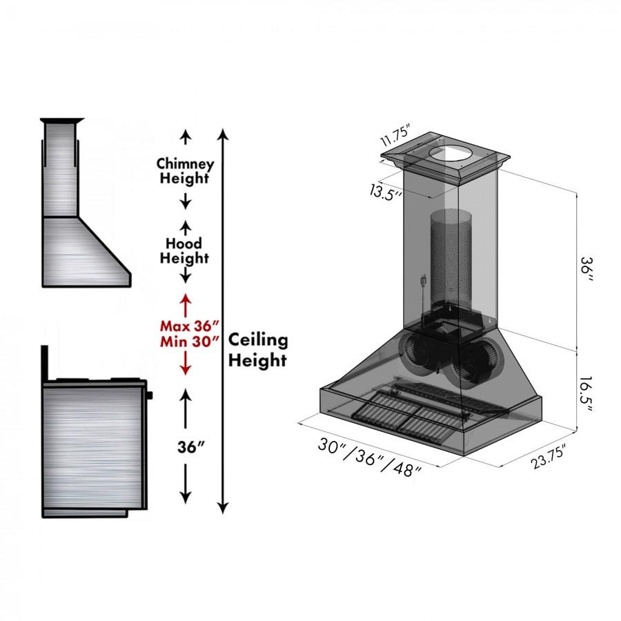 ZLINE 30" Black Stainless Steel Wall Mount Range Hood, BS655N-30