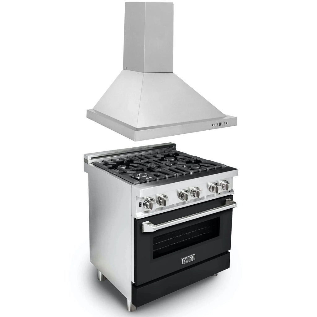 ZLINE 30" Bundle Range RA-BLM-30 &  Wall Range Hood KB-30, 2KP-RABLMRH30