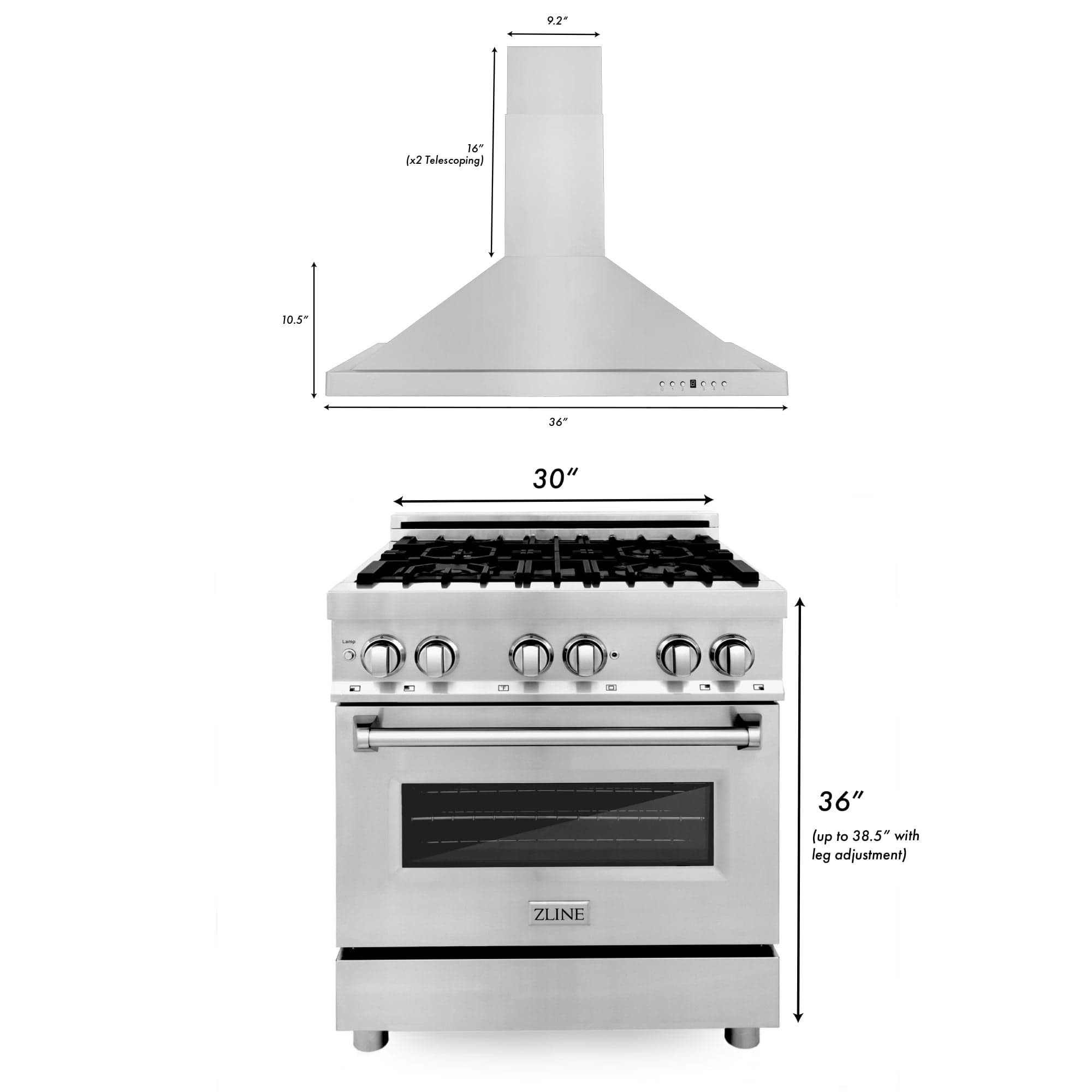 ZLINE 30" Bundle Range RA30 &  Wall Range Hood KB-30, 2KP-RARH30