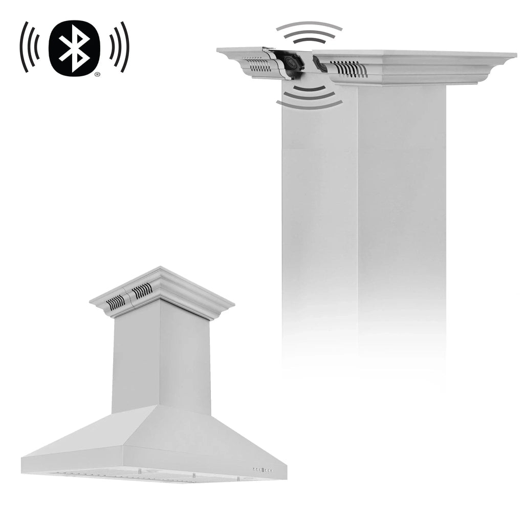 ZLINE 30" CrownSound‚ Ducted Vent Island Mount Range Hood in Stainless Steel, Built-in Bluetooth Speakers, KL3iCRN-BT-30
