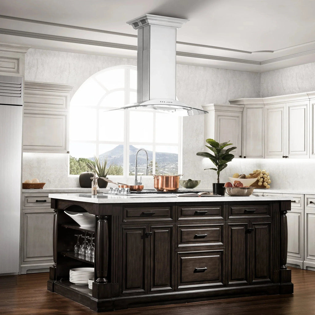 ZLINE 30" CrownSound‚ Ducted Vent Island Mount Range Hood in Stainless Steel with Built-in Bluetooth Speakers, GL9iCRN-BT-30