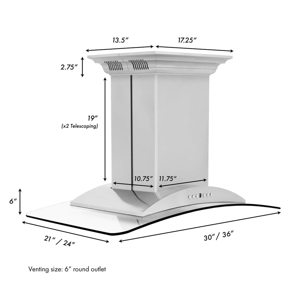 ZLINE 30" CrownSound‚ Ducted Vent Island Mount Range Hood in Stainless Steel with Built-in Bluetooth Speakers, GL9iCRN-BT-30