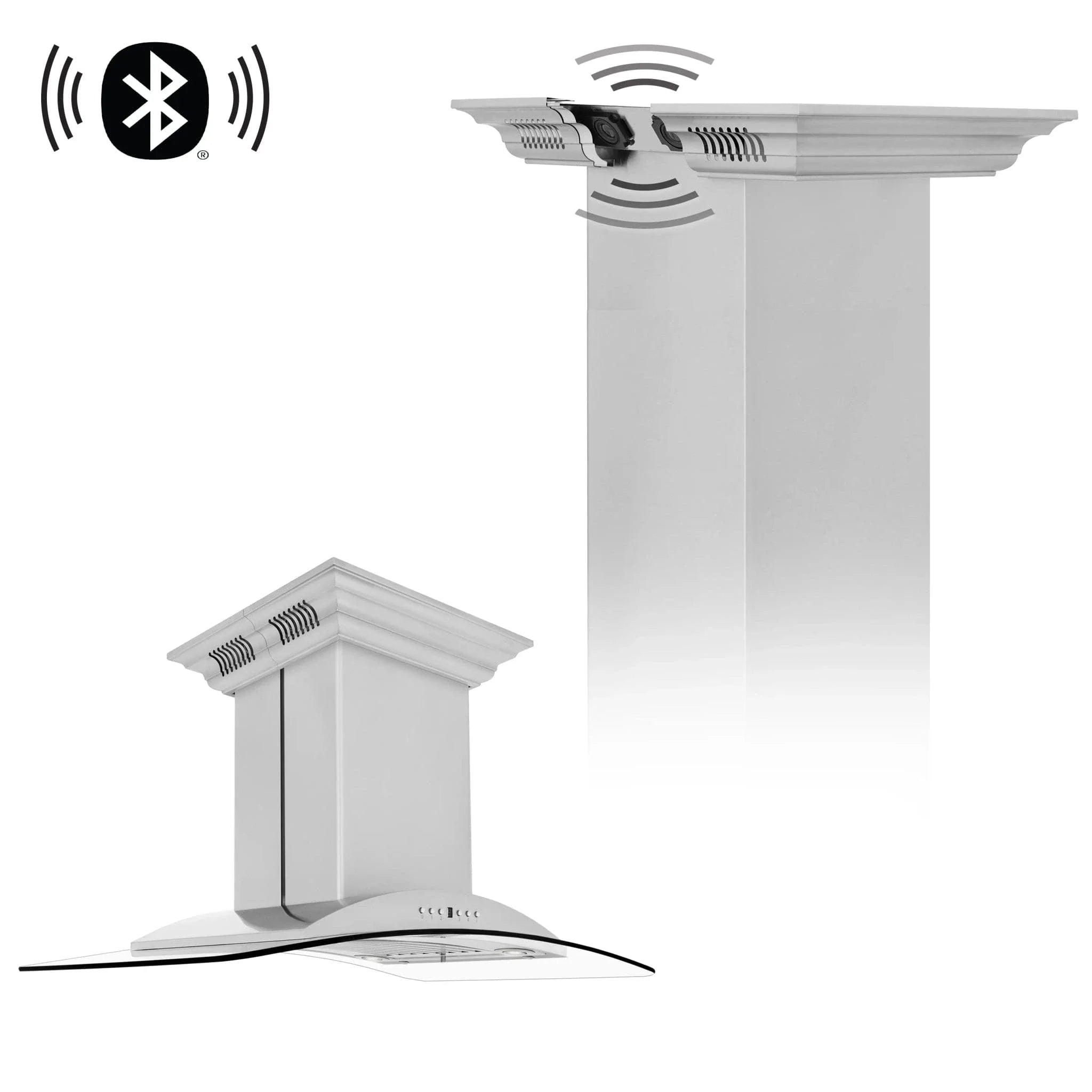 ZLINE 30" CrownSound‚ Ducted Vent Island Mount Range Hood in Stainless Steel with Built-in Bluetooth Speakers, GL9iCRN-BT-30
