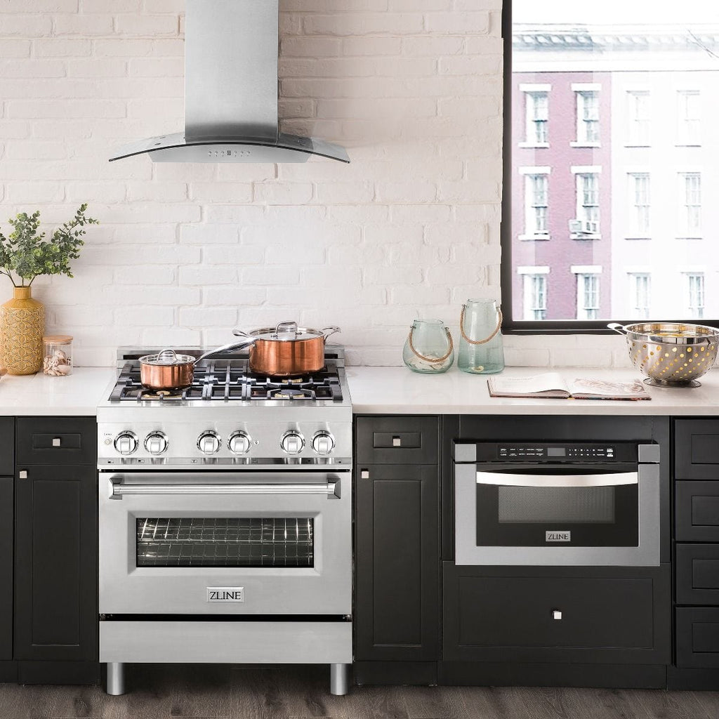 ZLINE 30" Dual Fuel Oven Range, Stainless Steel, Brass Burners, RA-BR-30
