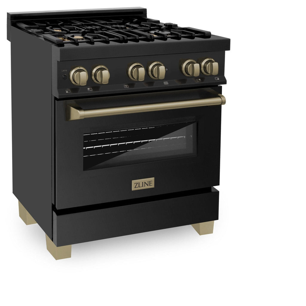 ZLINE 30" Dual Fuel Range, Black Stainless, Champagne Bronze, RABZ-30-CB