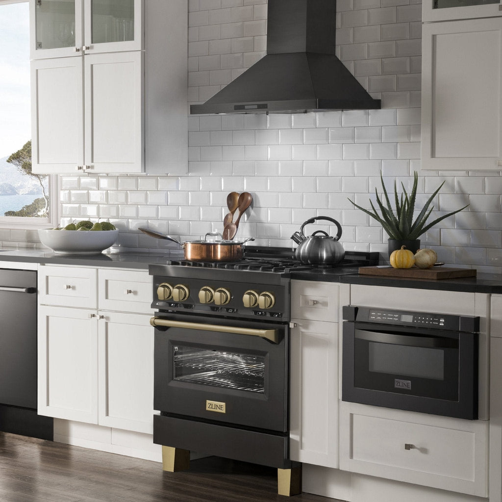 ZLINE 30" Dual Fuel Range, Black Stainless, Champagne Bronze, RABZ-30-CB