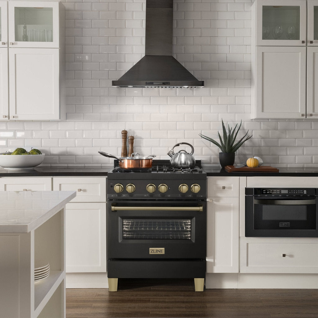 ZLINE 30" Dual Fuel Range, Black Stainless, Champagne Bronze, RABZ-30-CB