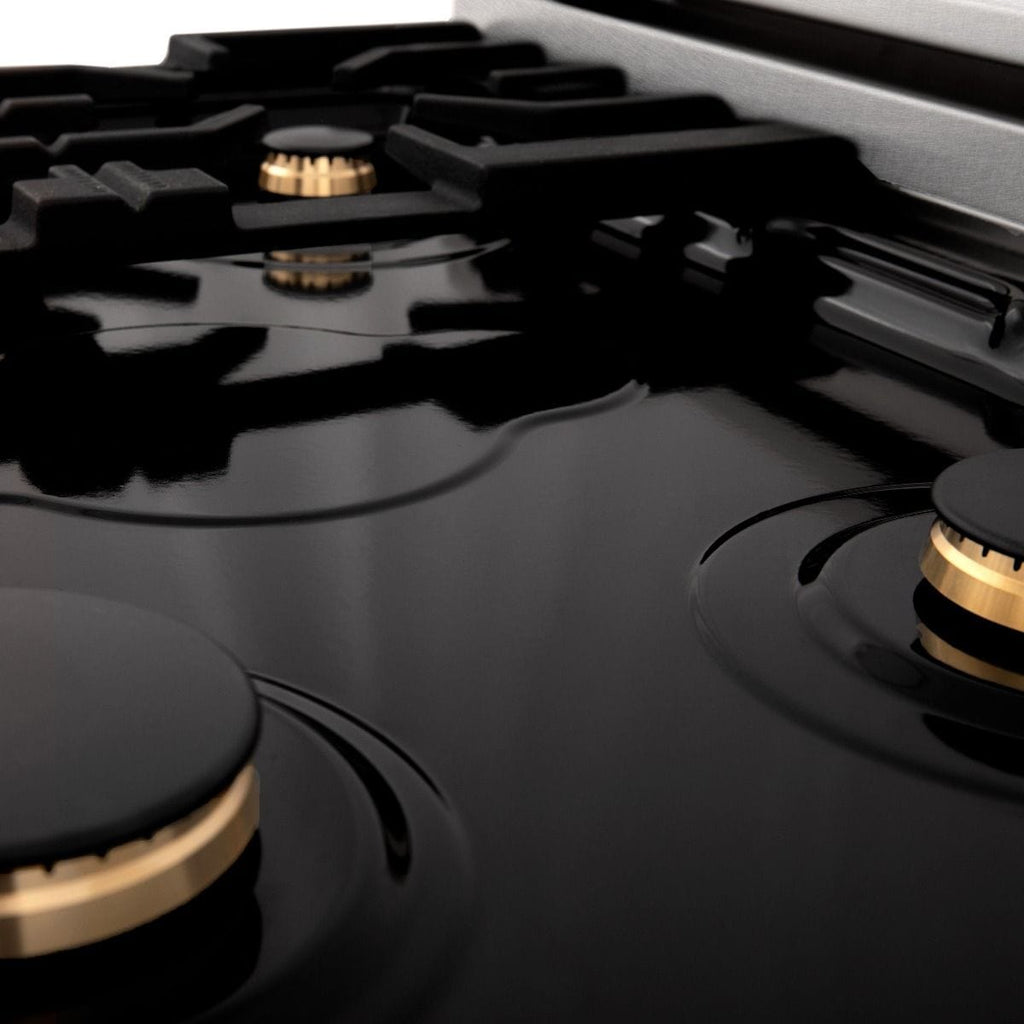 ZLINE 30" Dual Fuel Range, DuraSnow, Stainless, Brass Burners, RAS-SN-BR-30