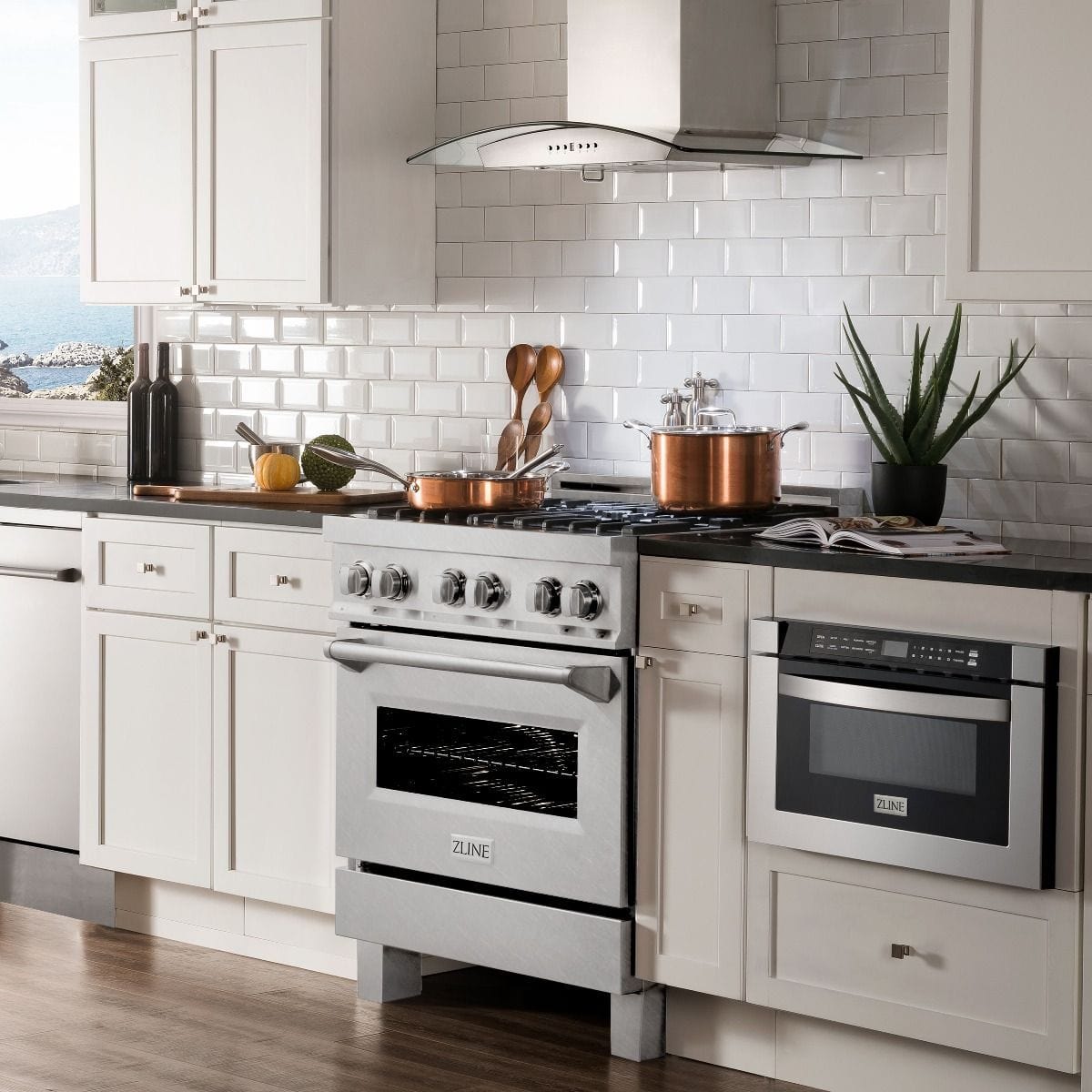 ZLINE 30" Dual Fuel Range, DuraSnow, Stainless, Brass Burners, RAS-SN-BR-30