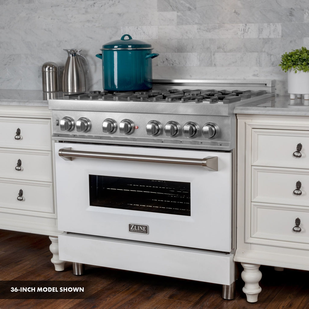 ZLINE 30" Dual Fuel Range, DuraSnow, Stainless, White Matte Door, RAS-WM-30