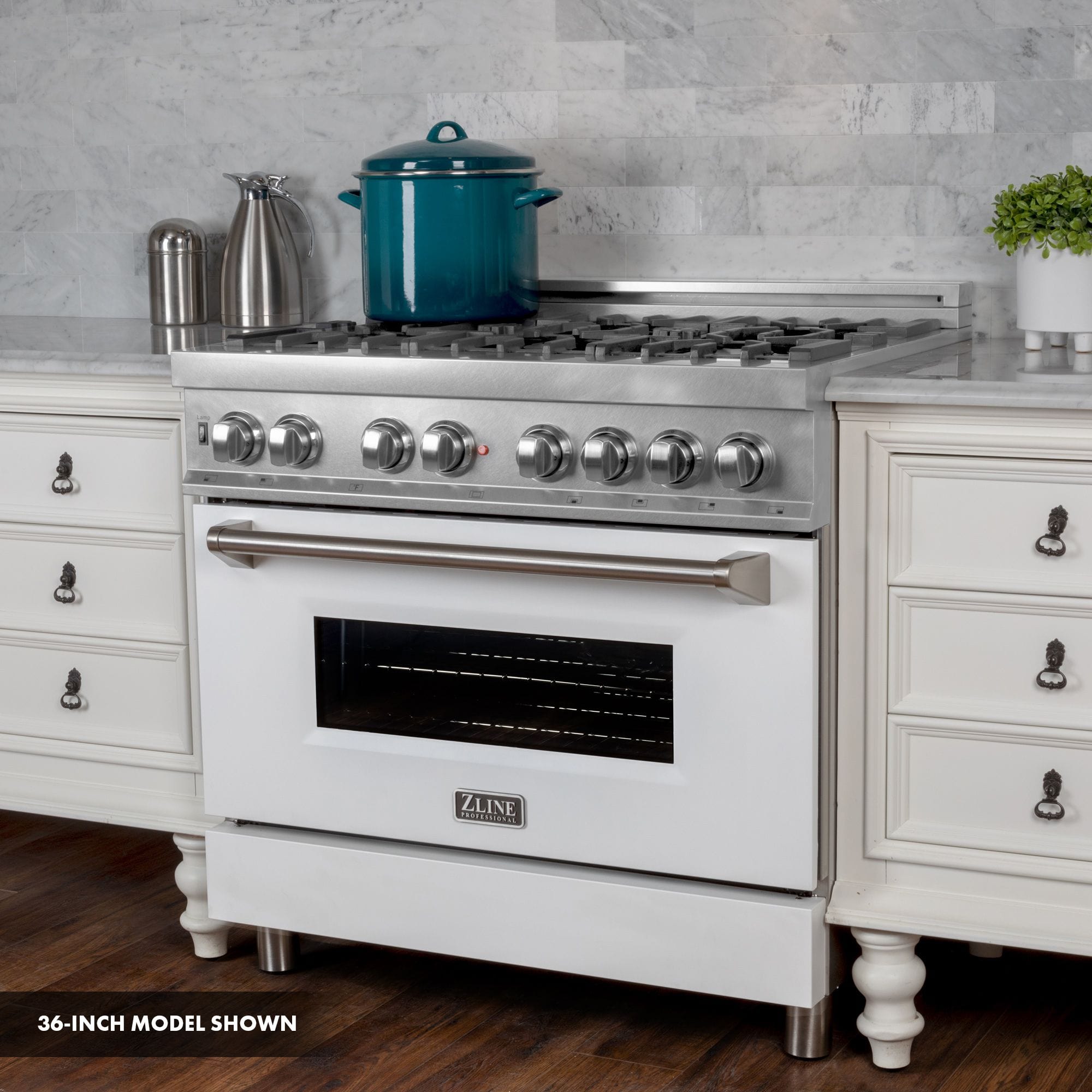 ZLINE 30" Dual Fuel Range, DuraSnow, Stainless, White Matte Door, RAS-WM-30
