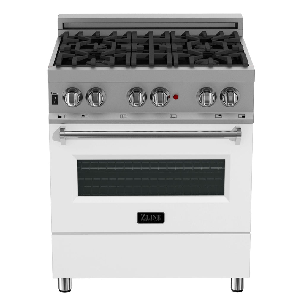 ZLINE 30" Dual Fuel Range, DuraSnow, Stainless, White Matte Door, RAS-WM-30