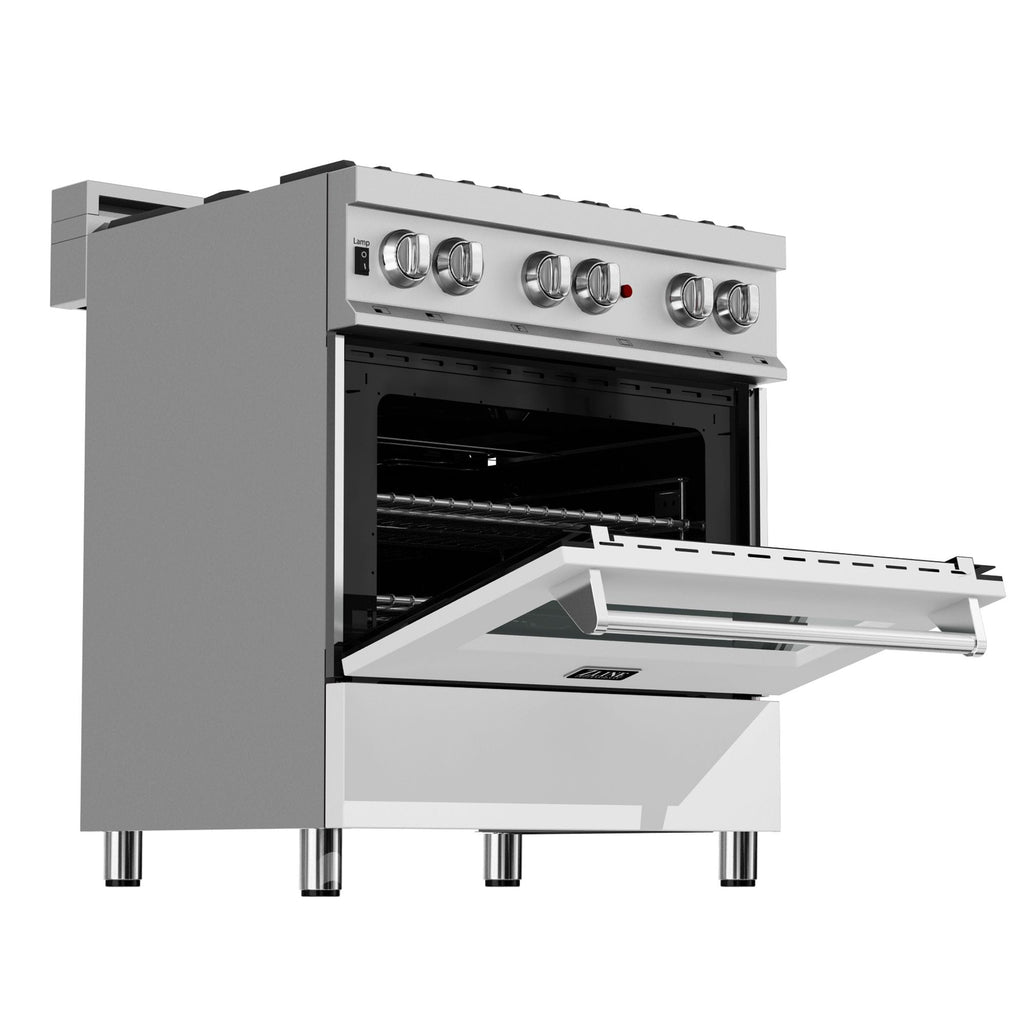 ZLINE 30" Dual Fuel Range, DuraSnow, Stainless, White Matte Door, RAS-WM-30