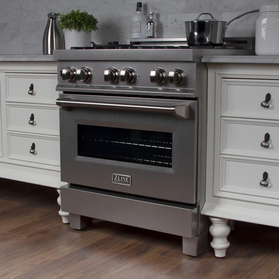 ZLINE 30" Dual Fuel Range, Snow Stainless, Snow Stainless Door, RAS-SN-30