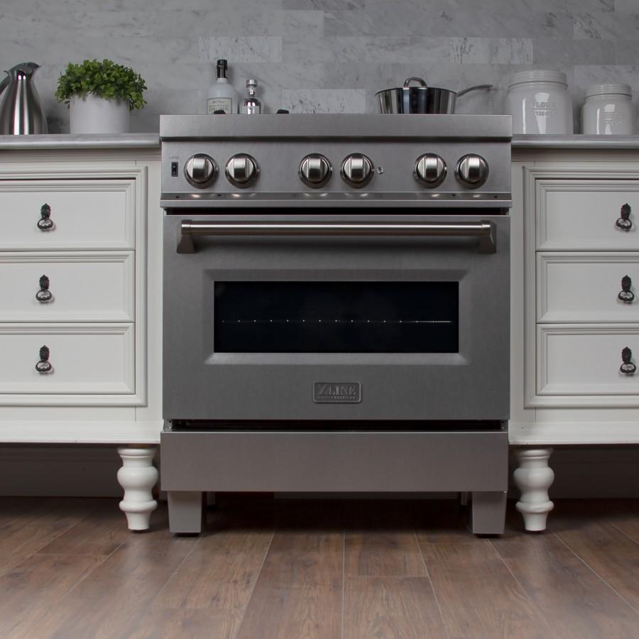 ZLINE 30" Dual Fuel Range, Snow Stainless, Snow Stainless Door, RAS-SN-30
