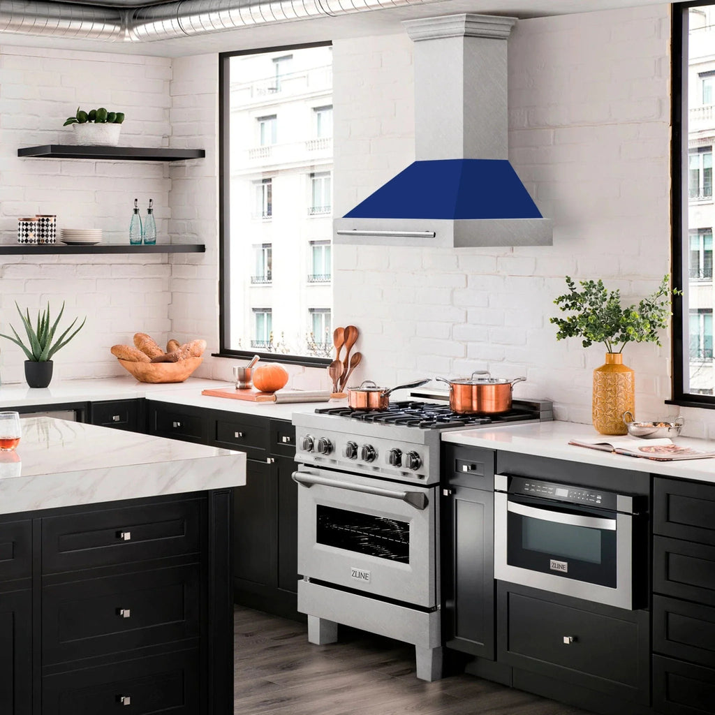 ZLINE 30" DuraSnow® Stainless Steel Range Hood with Color Shell Options 8654SNX-BG-30