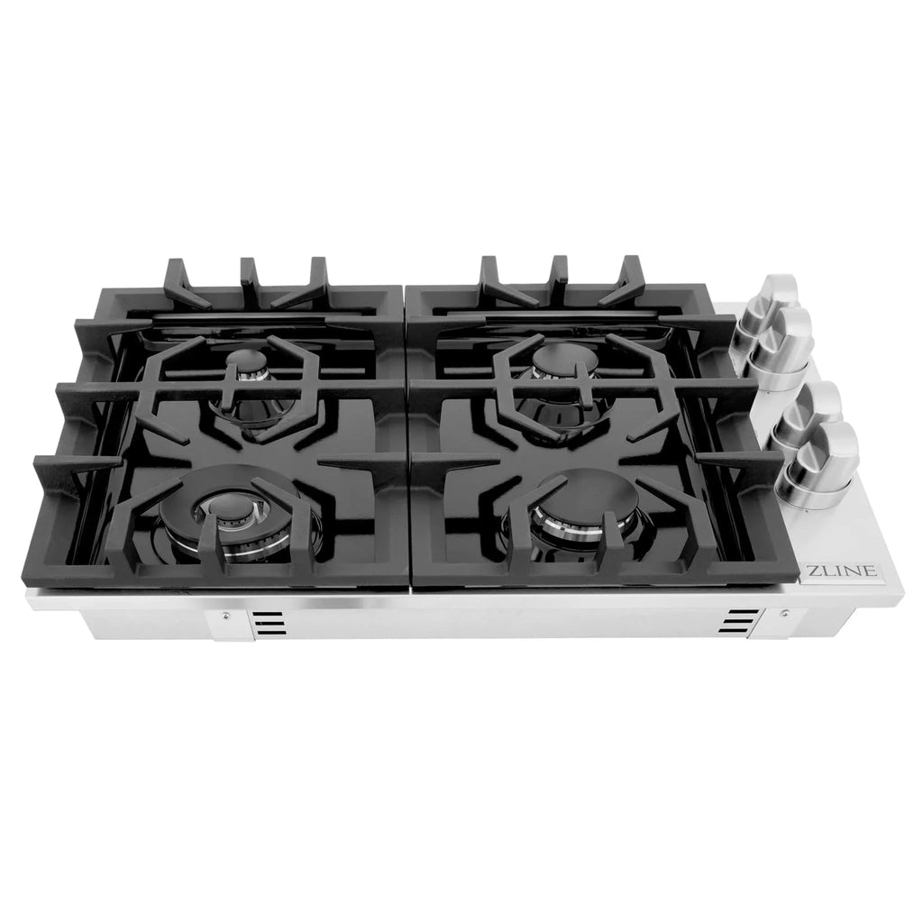 ZLINE 30" Gas Cooktop with 4 Gas Burners and Black Porcelain Top RC30-PBT
