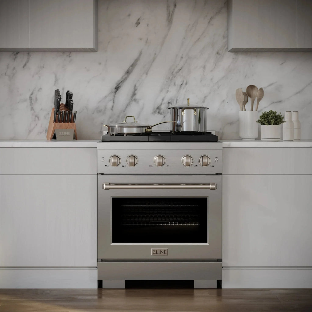 ZLINE 30 in. 4.2 cu. ft. 4 Burner Gas Range with Convection Gas Oven in Stainless Steel, SGR30