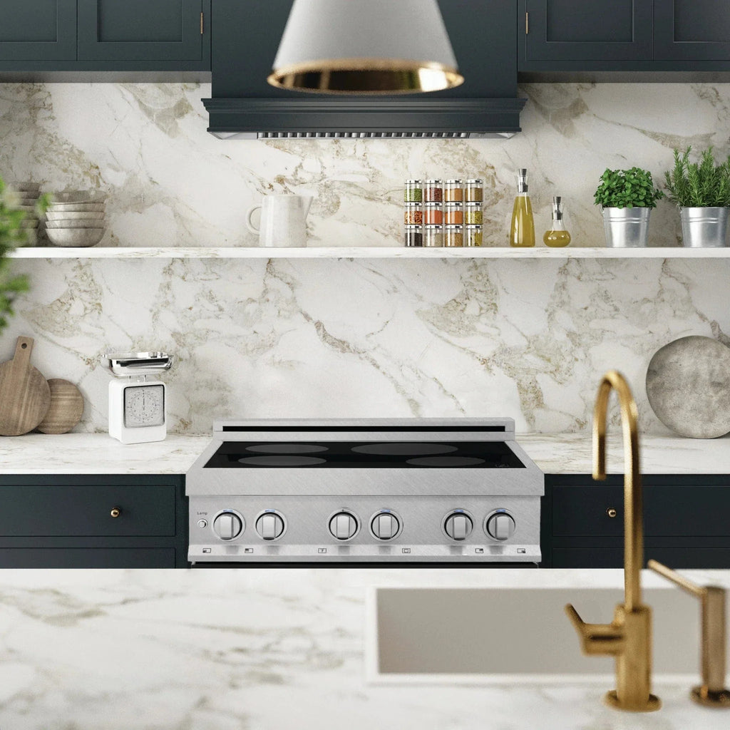 ZLINE 30" Induction Range in DuraSnow with a 4 Element Stove and Electric Oven RAINDS-BLM-30