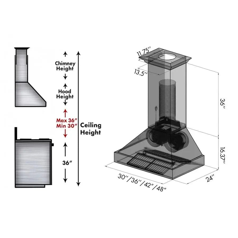ZLINE 30" Oil-Rubbed Bronze Wall Range Hood, 8667B-30