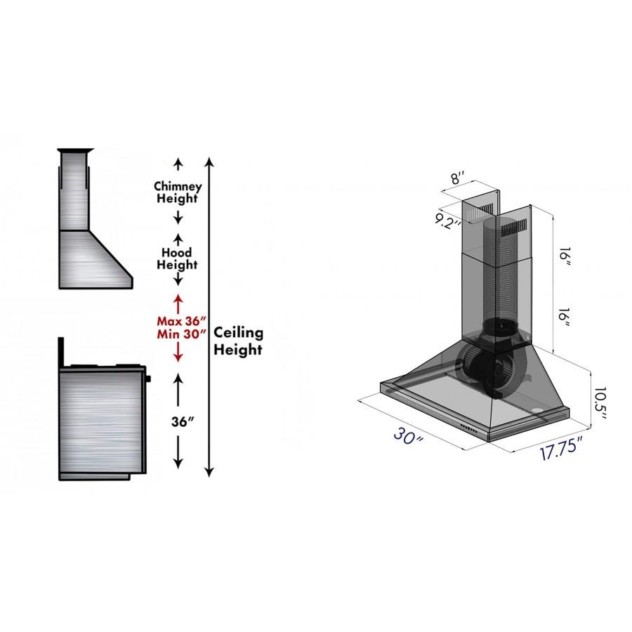 ZLINE 30" Outdoor/Indoor Stainless Steel Wall Range Hood, KB-304-30