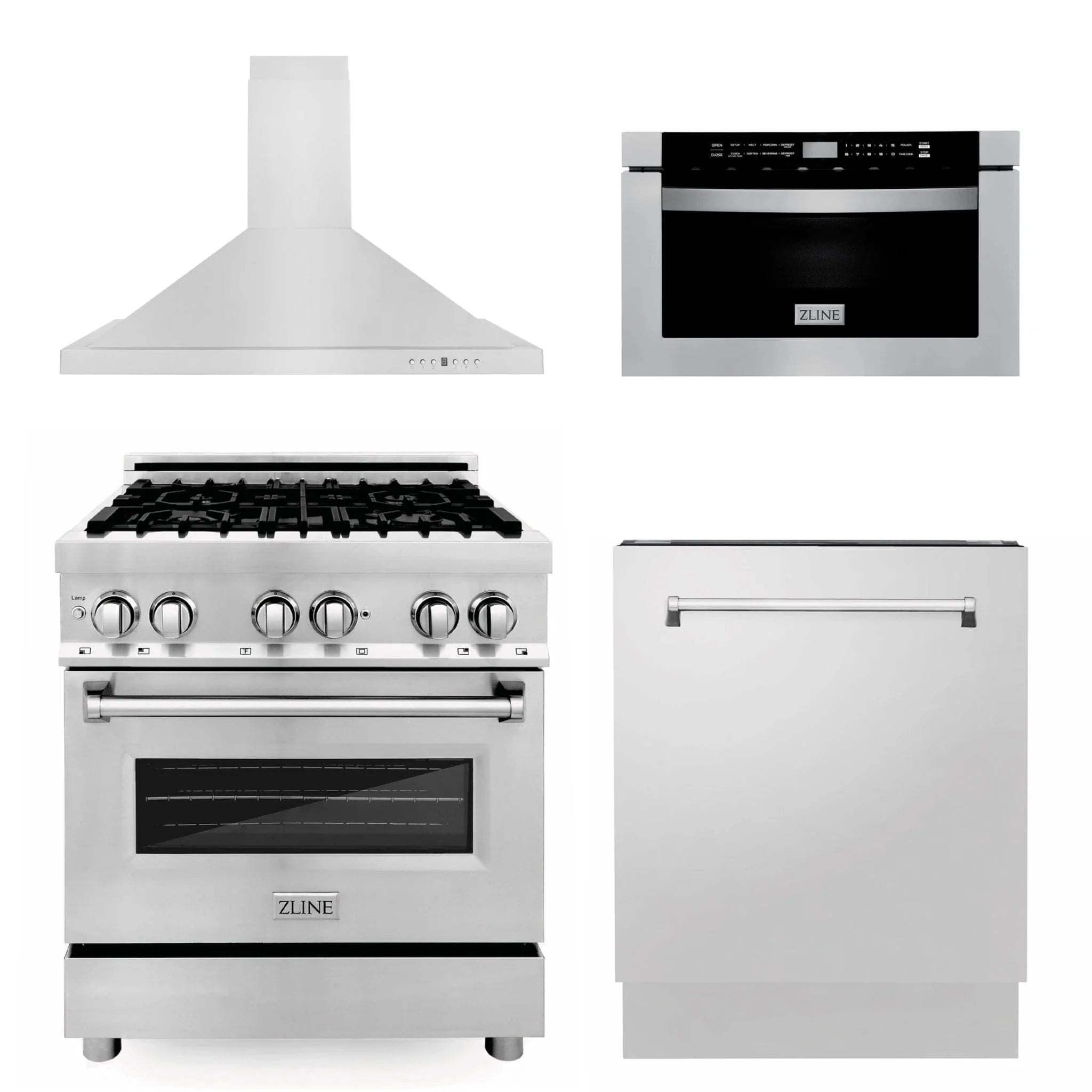 ZLINE 30 " Package Range RA30, Range Hood KB, Microwave MWD-1 , Dishwasher DWV-24,  4KP-RARH30-MWDW