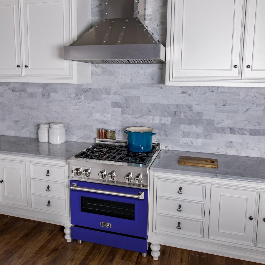 ZLINE 30" Professional Dual Fuel Range, Blue Matte Door, RA-BM-30