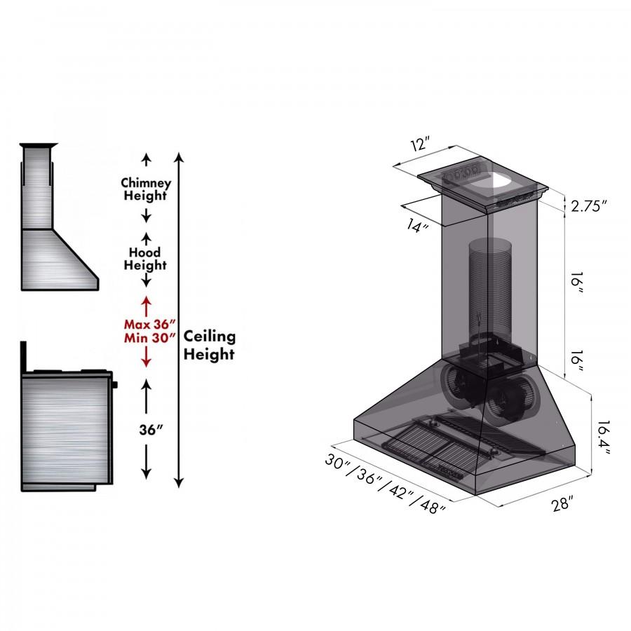 ZLINE 30" Professional Wall Range Hood, Built-in CrownSound® Bluetooth Speakers, 697CRN-BT-30