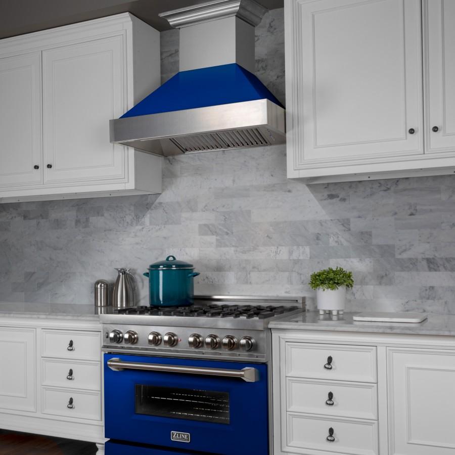 ZLINE 30" Snow Finish Wall Range Hood, Blue Gloss Shell, 8654BG-30
