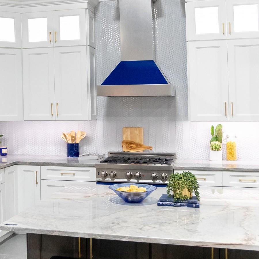 ZLINE 30" Snow Finish Wall Range Hood, Blue Gloss Shell, 8654BG-30
