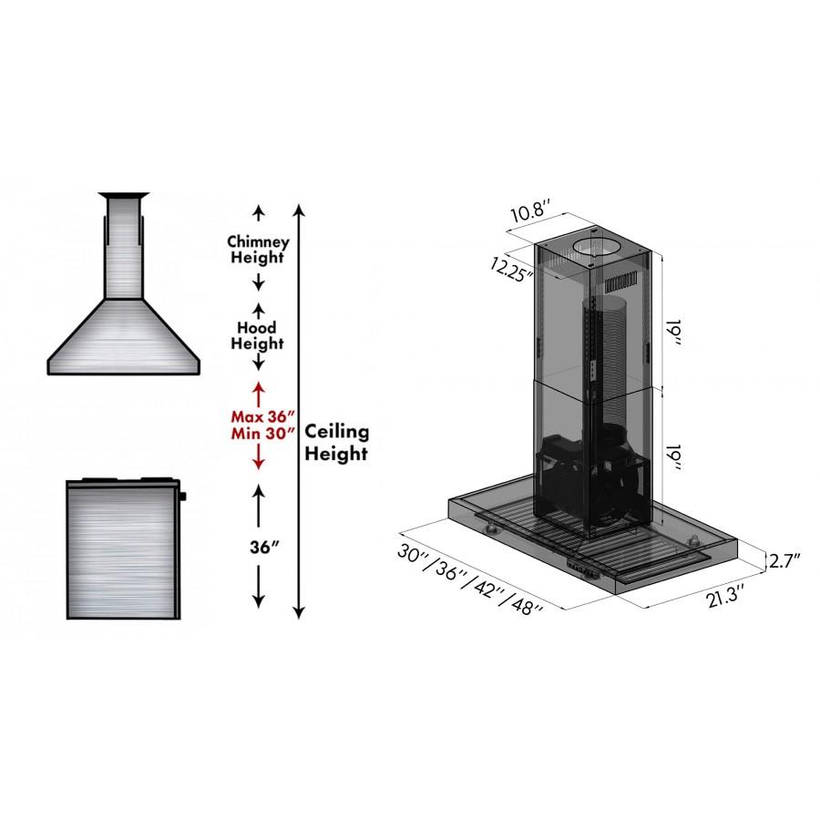 ZLINE 30" Stainless Steel Island Range Hood, KE2i-30