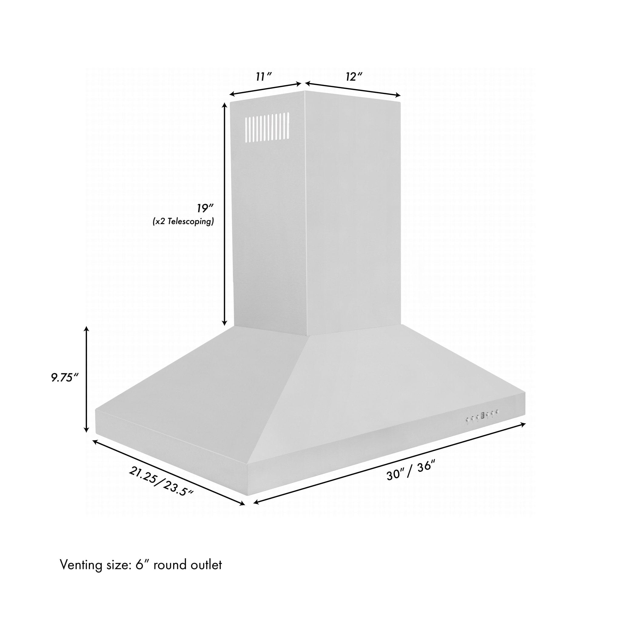 ZLINE 30" Stainless Steel Island Range Hood, KL3i-30