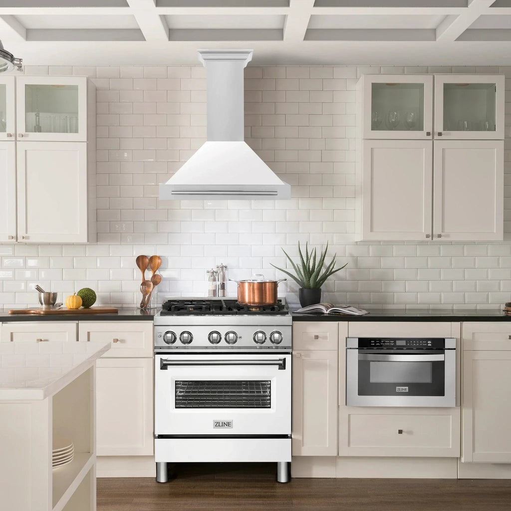 ZLINE 30" Stainless Steel Range Hood with White Matte Shell and Stainless Steel Handle  KB4STX-WM-30