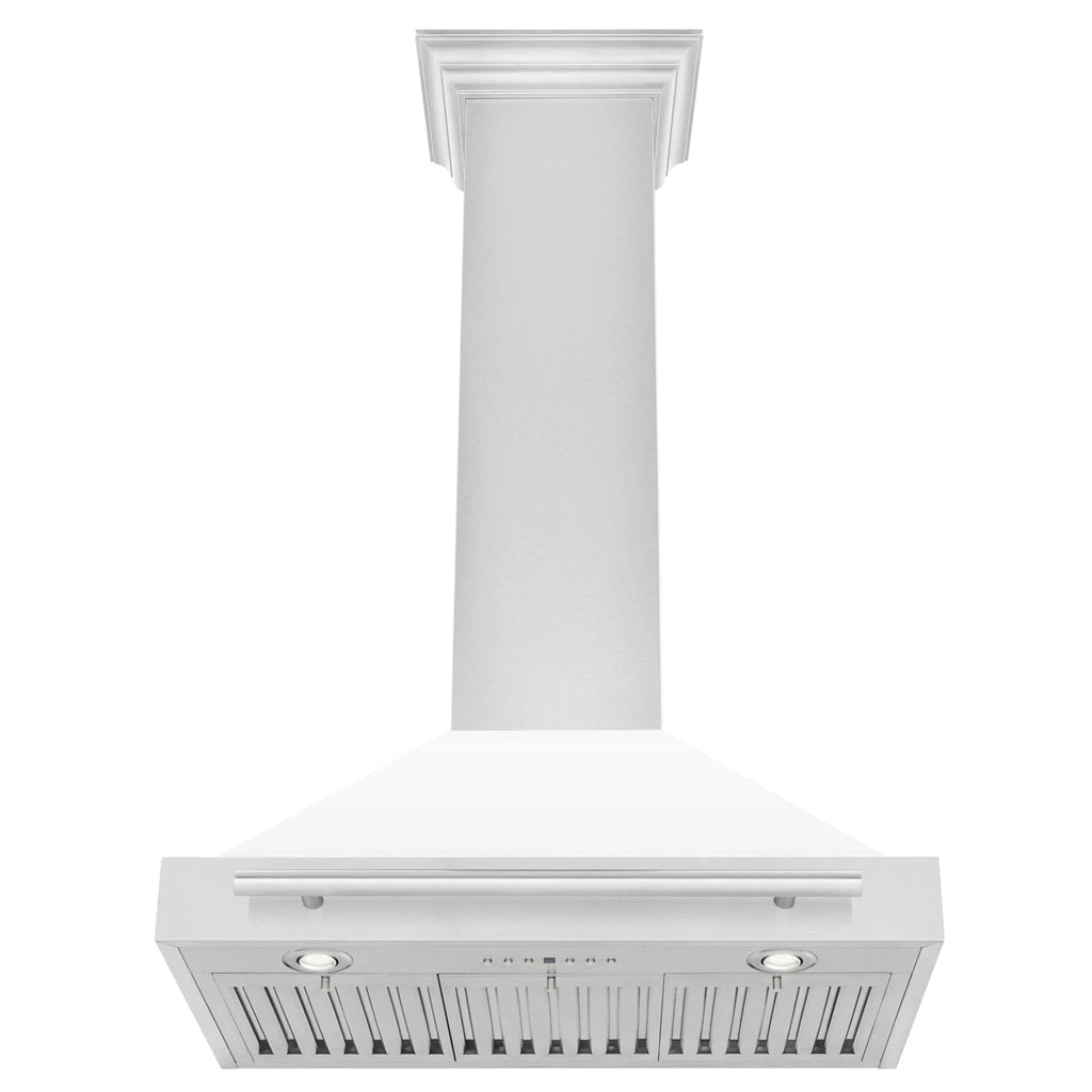 ZLINE 30" Stainless Steel Range Hood with White Matte Shell and Stainless Steel Handle  KB4STX-WM-30