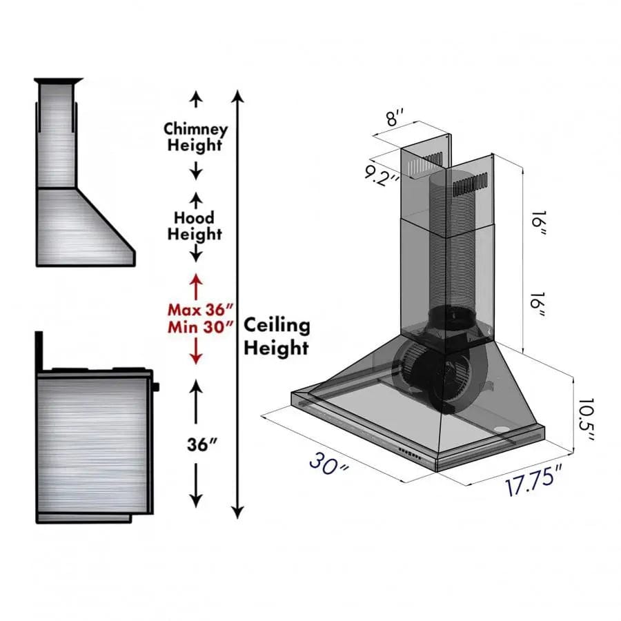 ZLINE 30" Stainless Steel Wall Range Hood KB-30