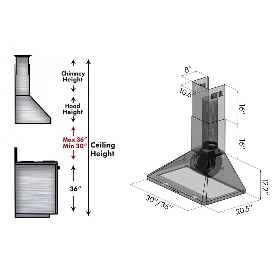 ZLINE 30" Stainless Steel Wall Range Hood, KF1-30
