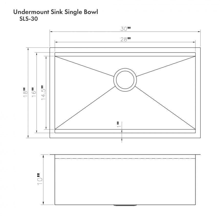 ZLINE 30" Undermount Single Bowl Ledge Sink Stainless Steel, SLS-30S