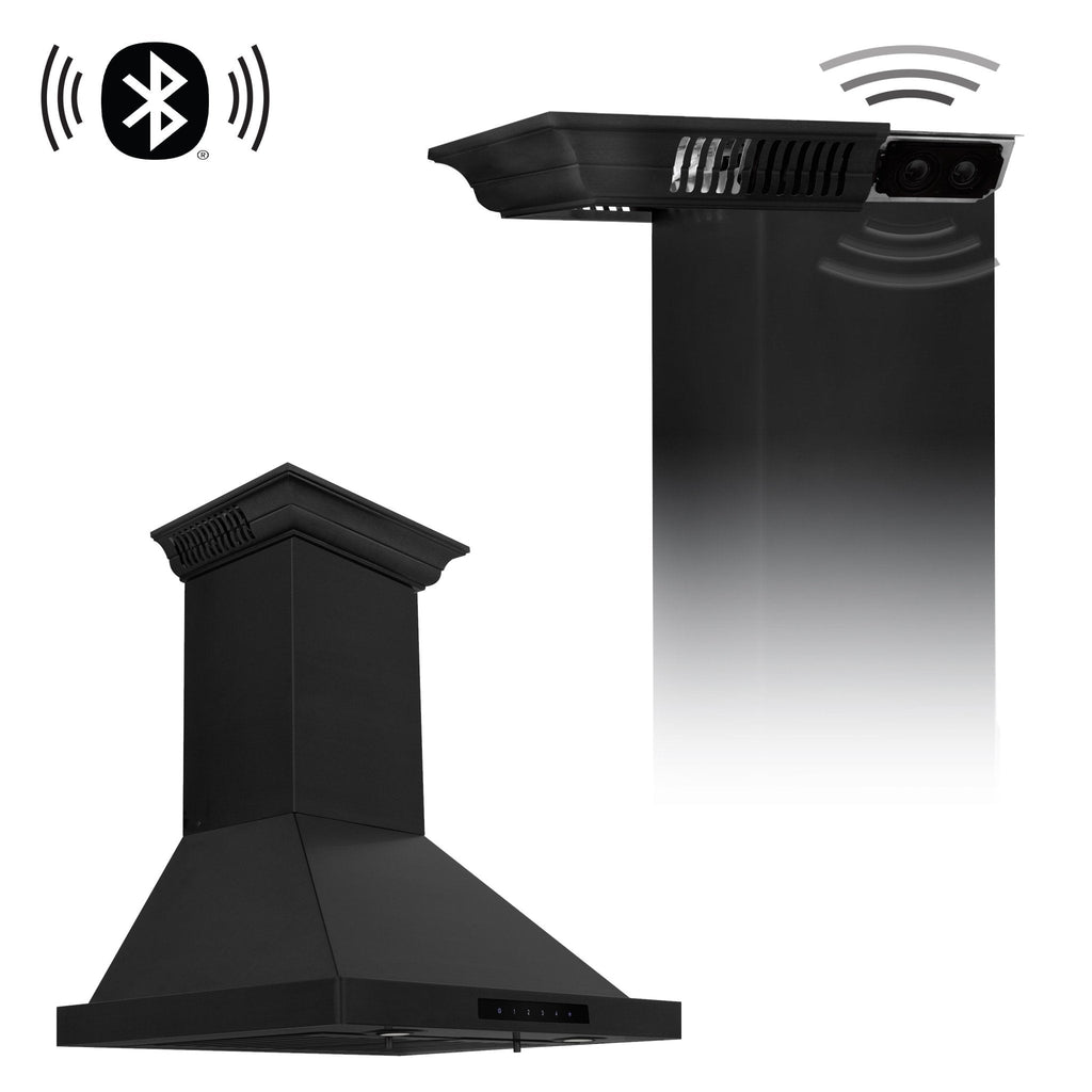 ZLINE 30" Wall Black Stainless Range Hood, Crown Speakers, BSKBNCRN-BT-30