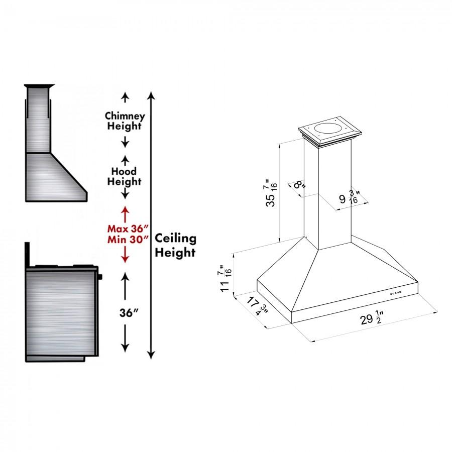 ZLINE 30" Wall Mount Range Hood in Snow Finished Stainless, 8KL3S-30