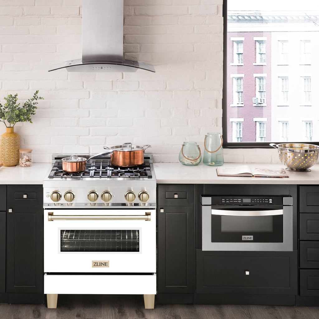 ZLINE 30"Autograph, Dual Fuel Range, Stainless, Gold Accents, RAZ-WM-30-G