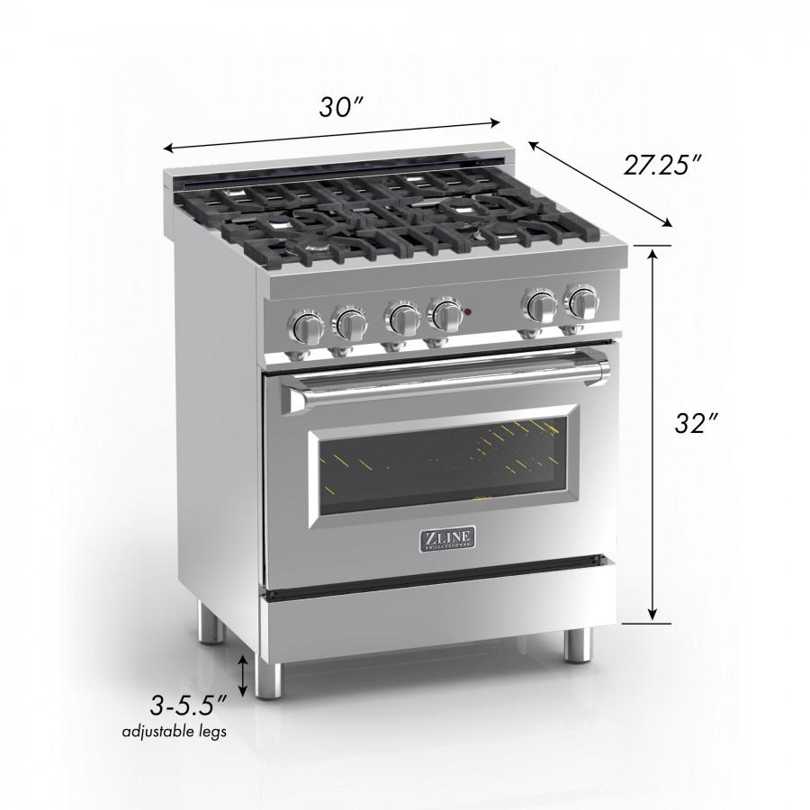 ZLINE 30"Dual Fuel Range, Snow Stainless, Blue Gloss Door, RAS-BG-30